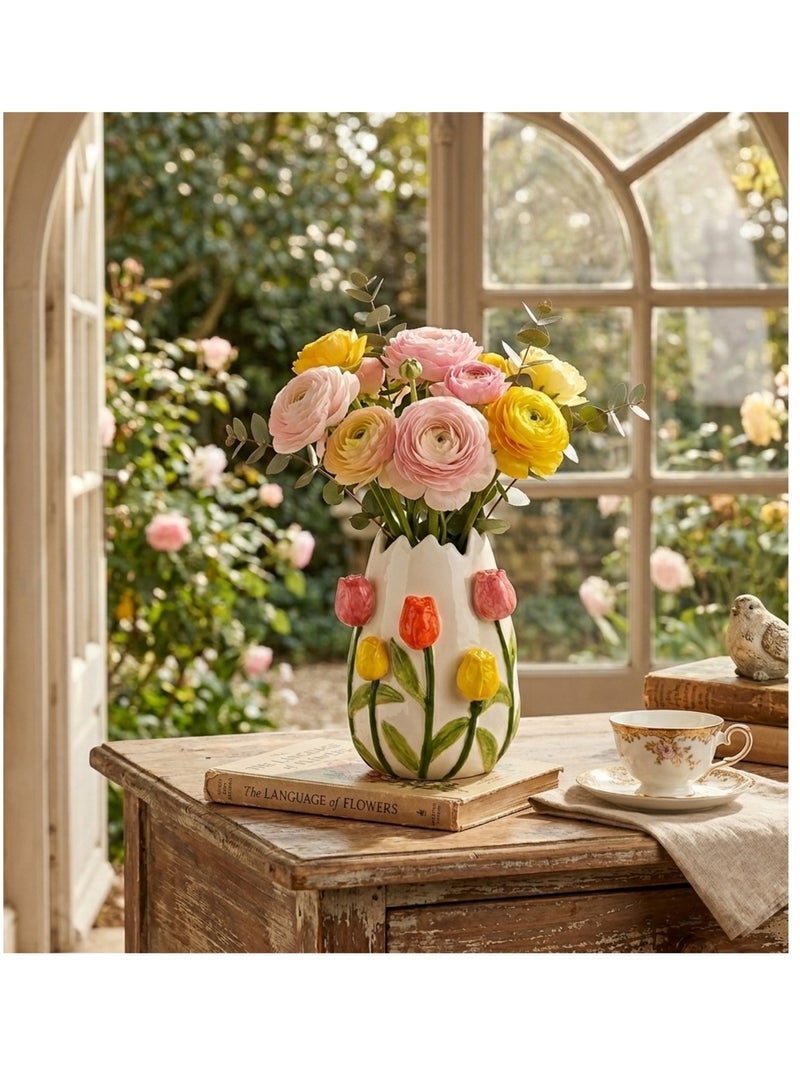 Vase en Porcelaine coloré Décor Tulipes Multicolore - Kiabi