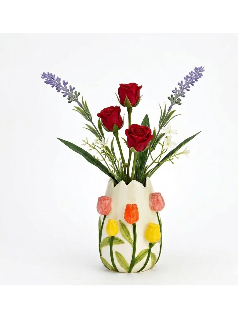 Vase en Porcelaine coloré Décor Tulipes Multicolore - Kiabi