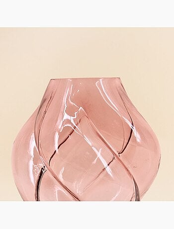 Vase en verre alvéolé rose, H20cm