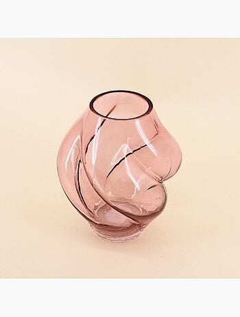 Vase en verre alvéolé rose, H20cm
