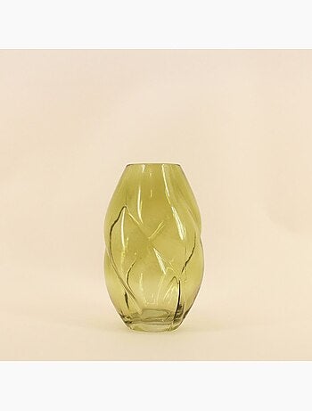 Vase en verre alvéolé vert, H22cm