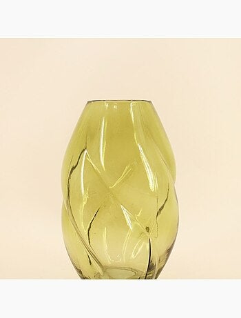 Vase en verre alvéolé vert, H22cm