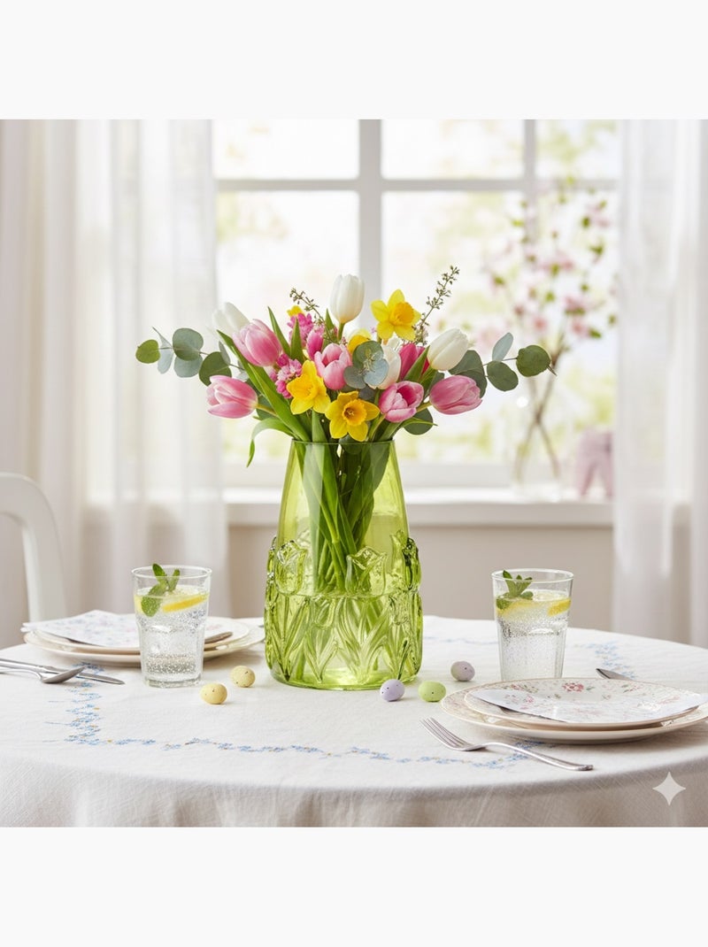 Vase en verre Motif floral en relief Vert - Kiabi
