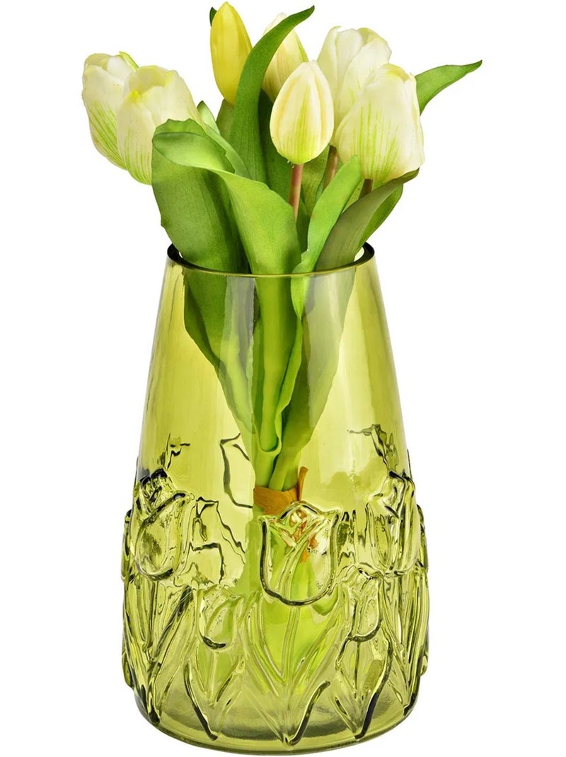 Vase en verre Motif floral en relief Vert - Kiabi