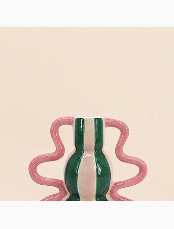 Vase fantaisie rayé en céramique verte et rose, h20 cm
