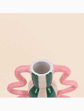Vase fantaisie rayé en céramique verte et rose, h20 cm