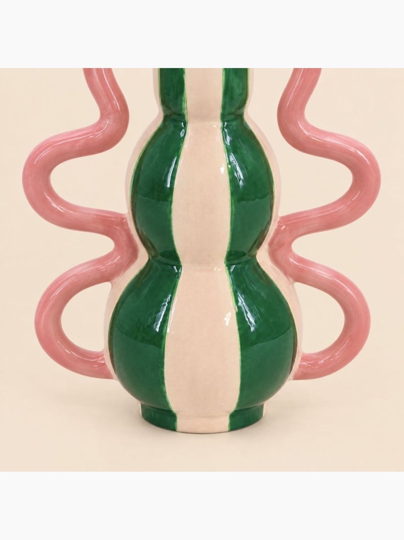 Vase fantaisie rayé en céramique verte et rose, h20 cm Vert - Kiabi