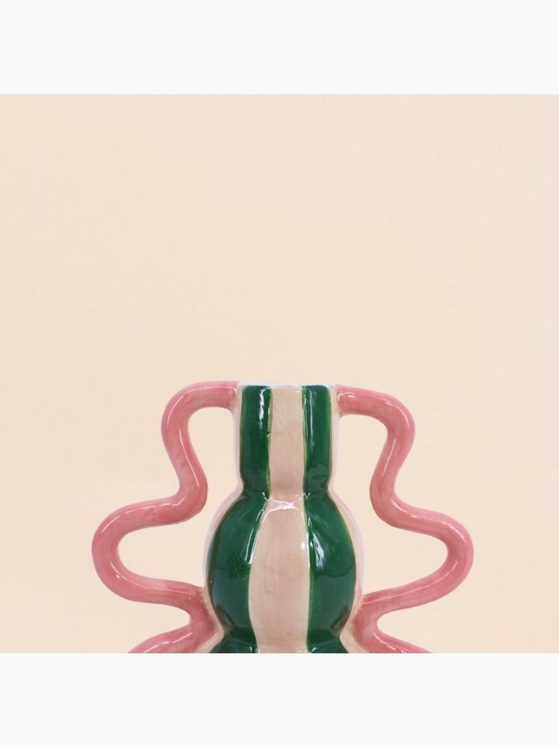 Vase fantaisie rayé en céramique verte et rose, h20 cm Vert - Kiabi