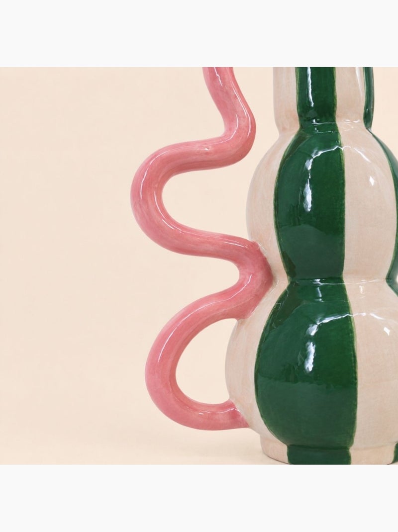 Vase fantaisie rayé en céramique verte et rose, h20 cm Vert - Kiabi