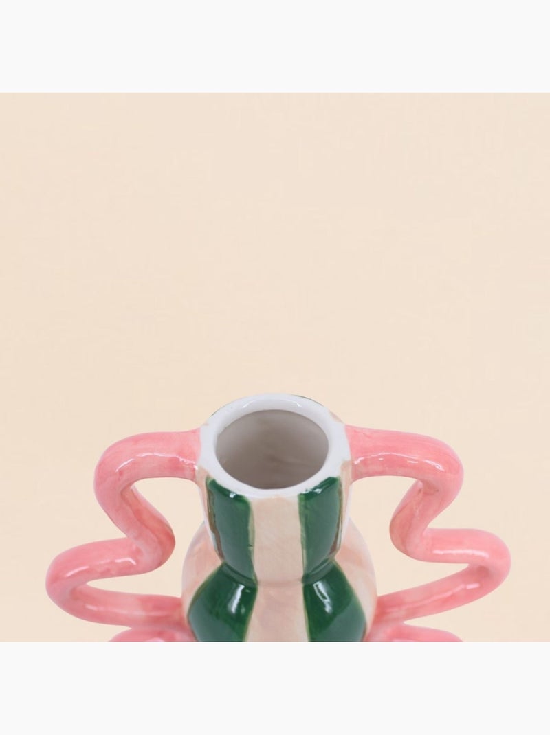 Vase fantaisie rayé en céramique verte et rose, h20 cm Vert - Kiabi