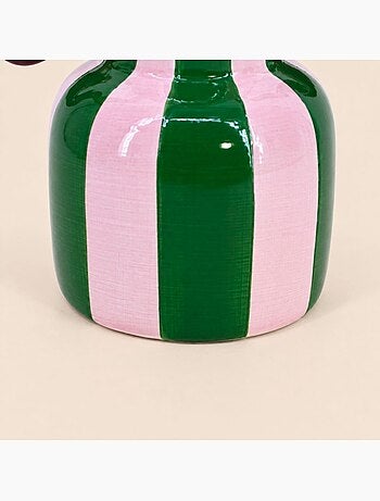 Vase fantaisie rayé vert et rose en céramique, h21cm
