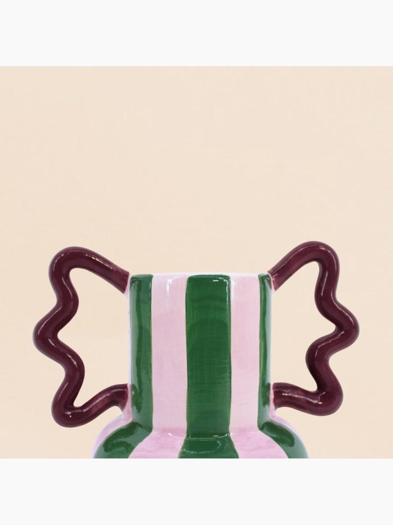 Vase fantaisie rayé vert et rose en céramique, h21cm Vert - Kiabi