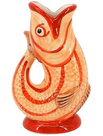 Vase forme poisson en dolomite jaune et rouge, H17cm