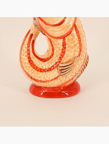 Vase forme poisson en dolomite jaune et rouge, H17cm
