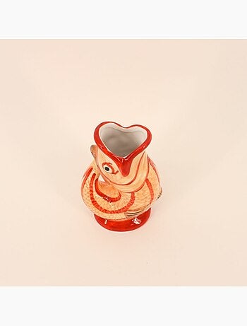 Vase forme poisson en dolomite jaune et rouge, H17cm