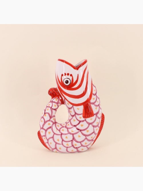 Vase forme poisson en dolomite rouge, blanc 25cm - Kiabi