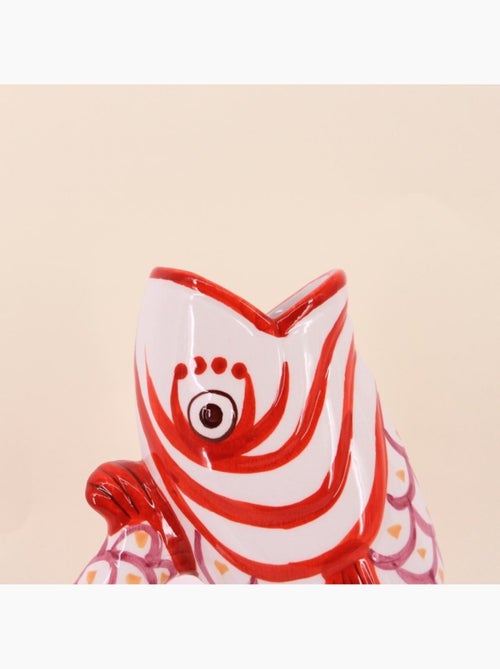 Vase forme poisson en dolomite rouge, blanc 25cm - Kiabi