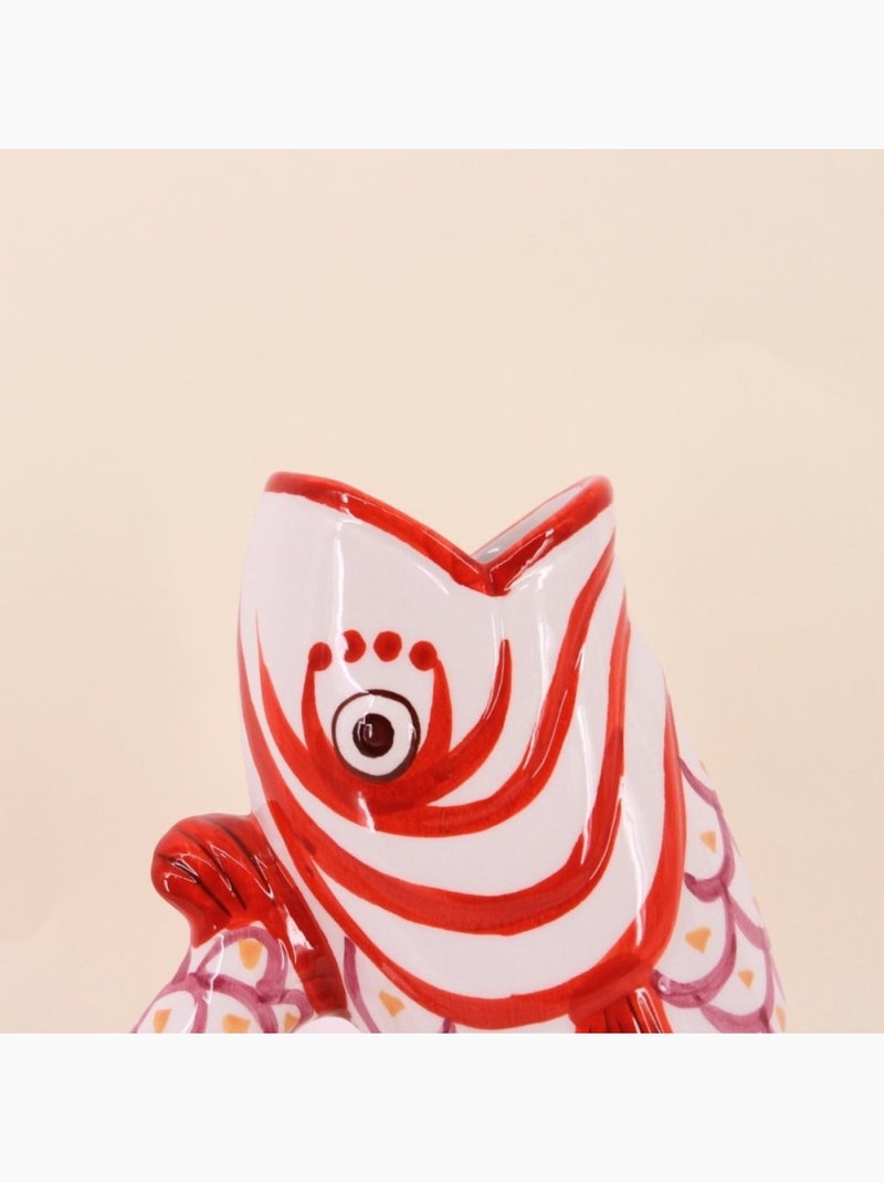 Vase forme poisson en dolomite rouge et blanc, H25cm Rouge - Kiabi