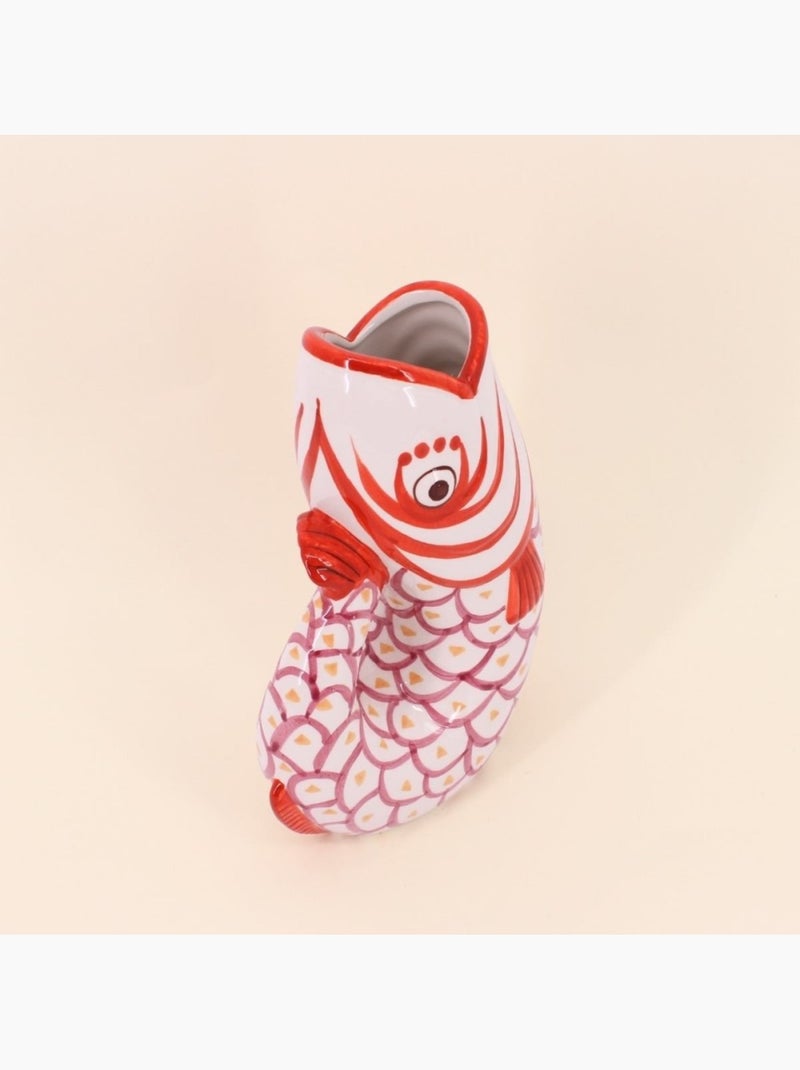 Vase forme poisson en dolomite rouge et blanc, H25cm Rouge - Kiabi