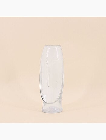 Vase forme visage en verre, H24cm