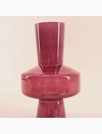 Vase géométrique en verre opaque prune 30,5cm