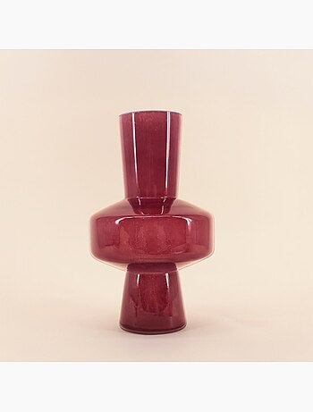 Vase géométrique en verre opaque prune, H30cm