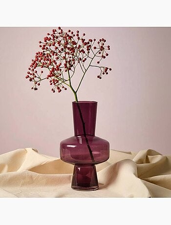 Vase géométrique en verre opaque prune, H30cm