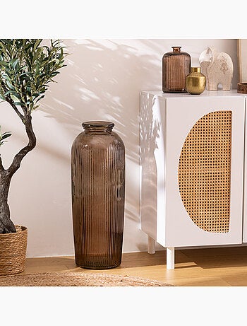 Vase grand format strié en verre recyclé LUZ