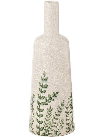 Vase grès craquelé feuilles contrastantes - AFIBEL