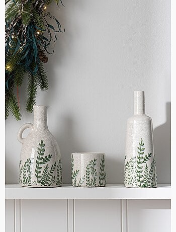 Vase grès craquelé feuilles contrastantes - AFIBEL