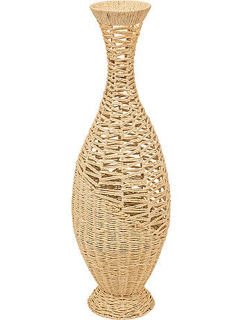 Vase haut tressé en papier sur structure fonte CLAY