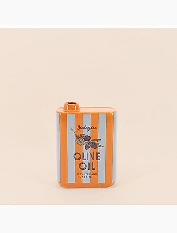 Vase huile d'olive rayé orange, blanc en faïence 17cm