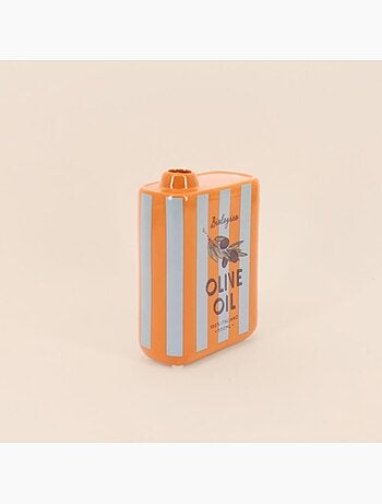 Vase huile d'olive rayé orange, blanc en faïence 17cm