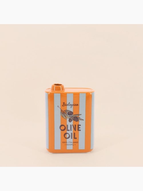 Vase huile d'olive rayé orange, blanc en faïence 17cm - Kiabi