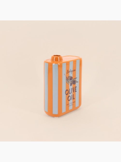 Vase huile d'olive rayé orange, blanc en faïence 17cm - Kiabi