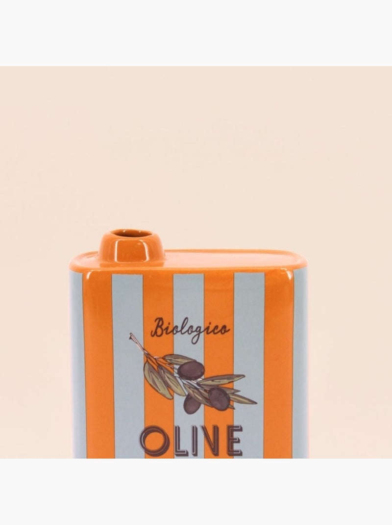 Vase huile d'olive rayé orange et blanc en faïence, H17cm Orange - Kiabi