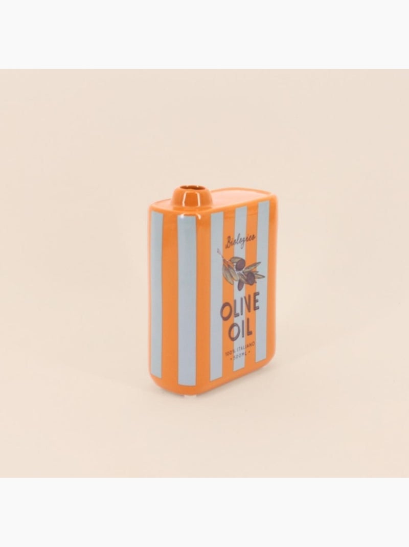 Vase huile d'olive rayé orange et blanc en faïence, H17cm Orange - Kiabi