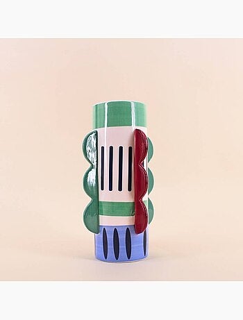 Vase imprimé coloré avec ailettes, H28cm