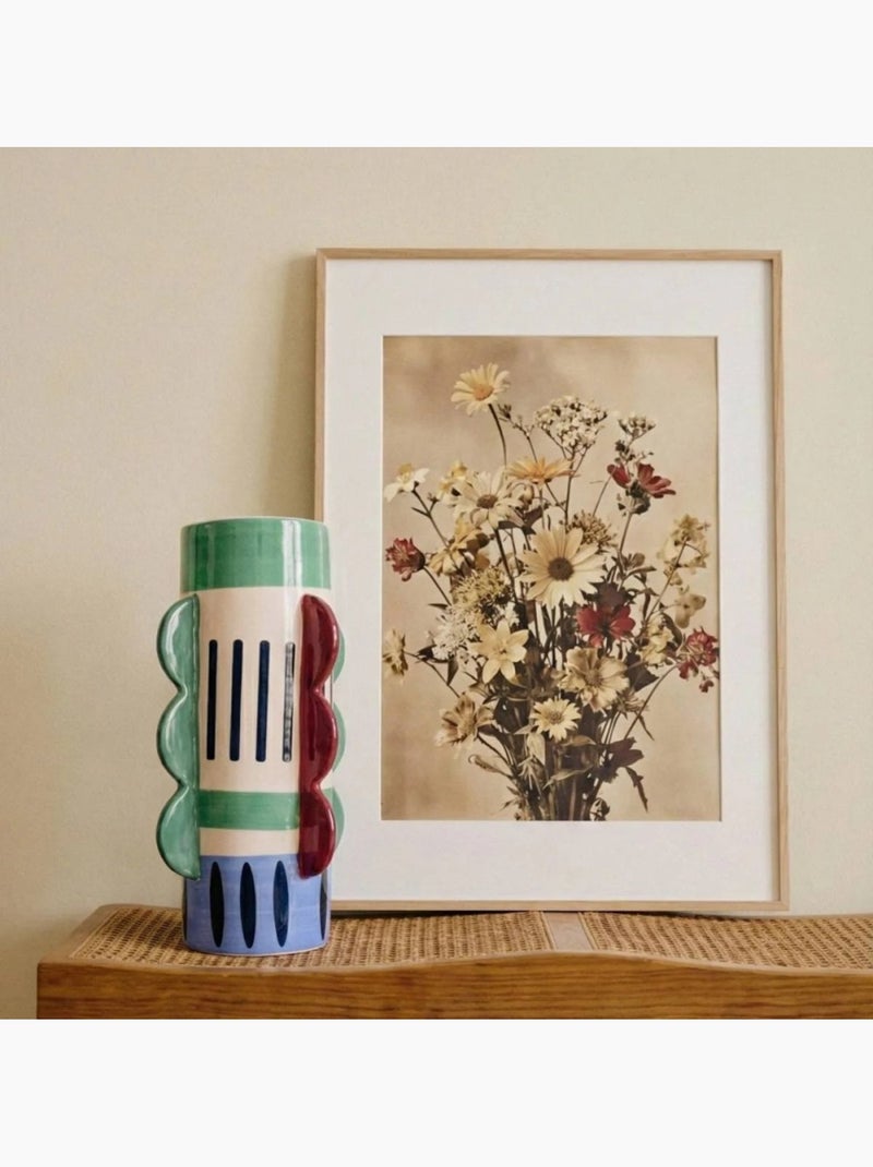 Vase imprimé coloré avec ailettes, H28cm Vert - Kiabi