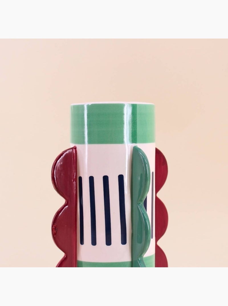 Vase imprimé coloré avec ailettes, H28cm Vert - Kiabi