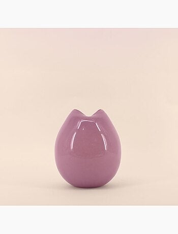 Vase ondulé en verre opaque rose, H22cm