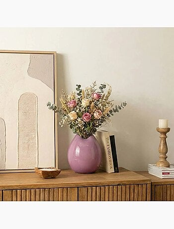 Vase ondulé en verre opaque rose, H22cm