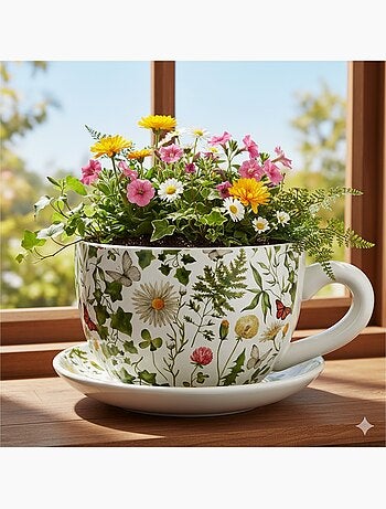 Vase ou cache pot en forme de tasse fleur grasse