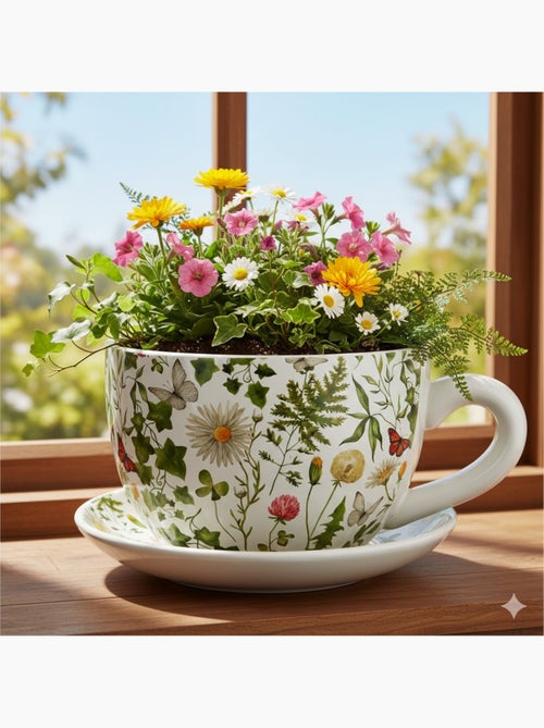 Vase ou cache pot en forme de tasse fleur grasse - Kiabi