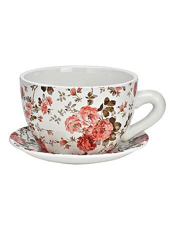 Vase ou cache pot en forme de tasse fleuries