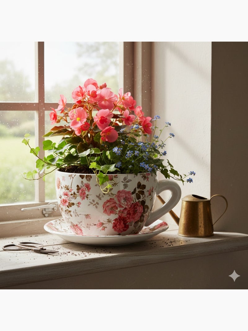 Vase ou cache pot en forme de tasse fleuries Rose - Kiabi