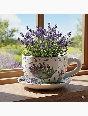 Vase ou cache pot en forme de tasse lavande