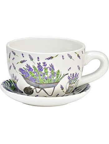 Vase ou cache pot en forme de tasse lavande