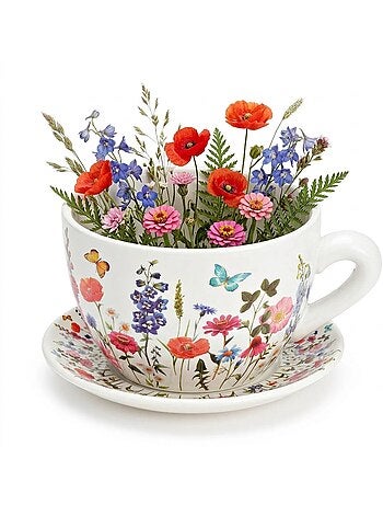 Vase ou pot de fleurs en forme de tasse Colorée