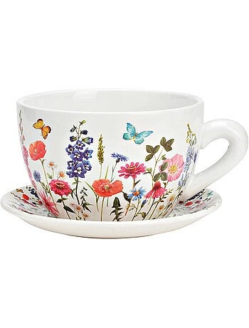 Vase ou pot de fleurs en forme de tasse Colorée